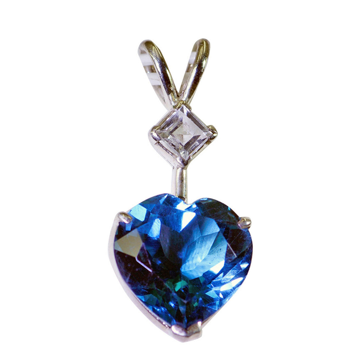 Riyo Fit Gems Heart Faceted Blue Blue Topaz Solid Silver Pendant Gift For Good Friday