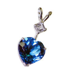 Riyo Fit Gems Heart Faceted Blue Blue Topaz Solid Silver Pendant Gift For Good Friday