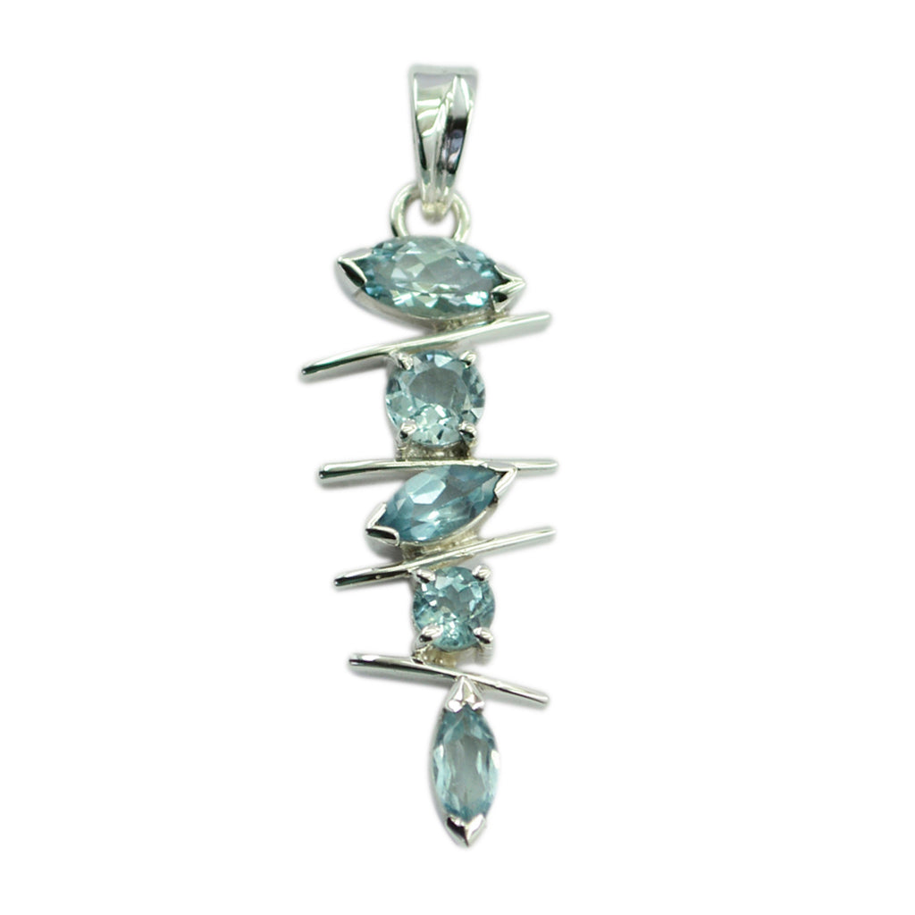 Riyo Comely Gemstone Multi Faceted Blue Blue Topaz Sterling Silver Pendant Gift For Christmas