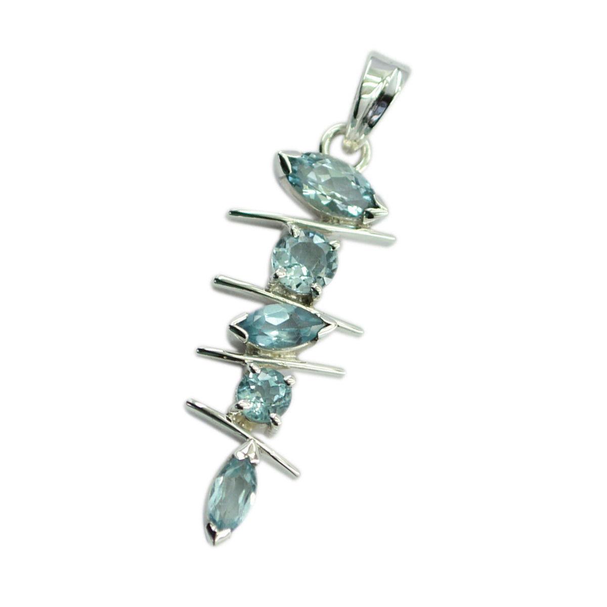 Riyo Comely Gemstone Multi Faceted Blue Blue Topaz Sterling Silver Pendant Gift For Christmas