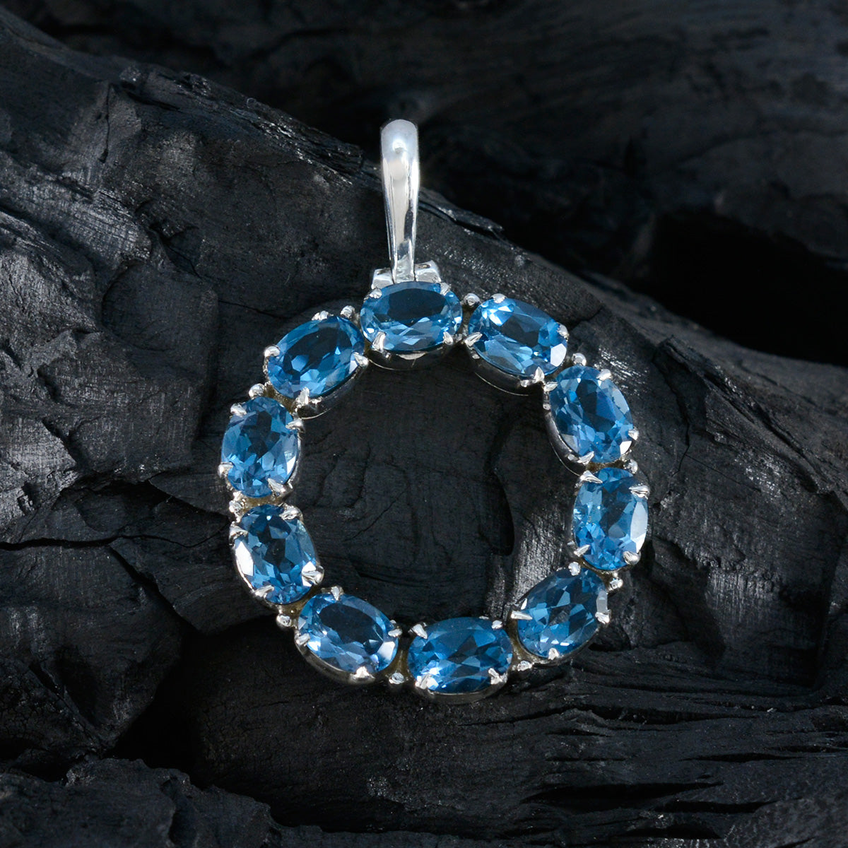 riyo engagerande ädelstenar oval fasetterad blå blå topas solid silverhänge present till påsksöndag