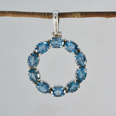Riyo Engaging Gems Oval Faceted Blue Blue Topaz Solid Silver Pendant Gift For Easter Sunday