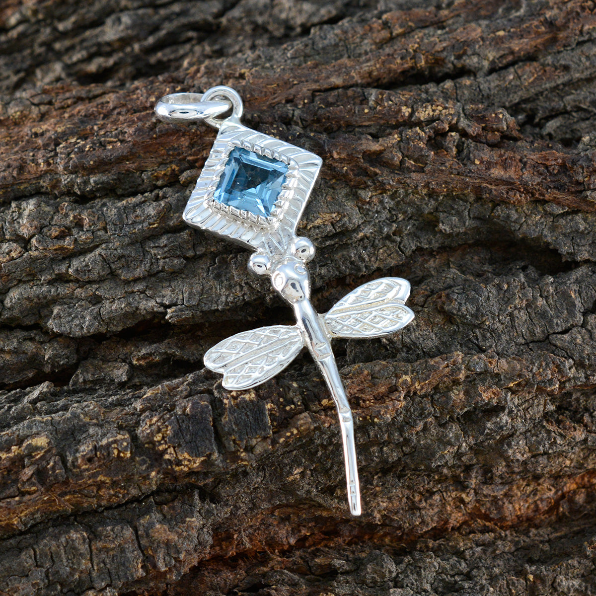 Riyo Nice Gems Square Faceted Blue Blue Topaz Silver Pendant Gift For Wife