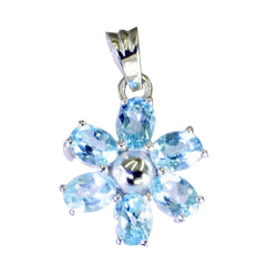 Riyo Pretty Gems Oval Faceted Blue Blue Topaz Solid Silver Pendant Gift For Wedding
