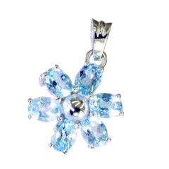 Riyo Pretty Gems Oval Faceted Blue Blue Topaz Solid Silver Pendant Gift For Wedding