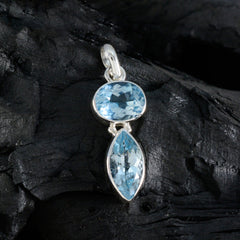 Riyo exquisitas gemas multifacetadas azul topacio azul colgante de plata maciza regalo para el Viernes Santo
