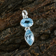 Riyo Exquisite Gems Multi Faceted Blue Blue Topaz Solid Silver Pendant Gift For Good Friday