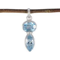 Riyo Exquisite Gems Multi Faceted Blue Blue Topaz Solid Silver Pendant Gift For Good Friday