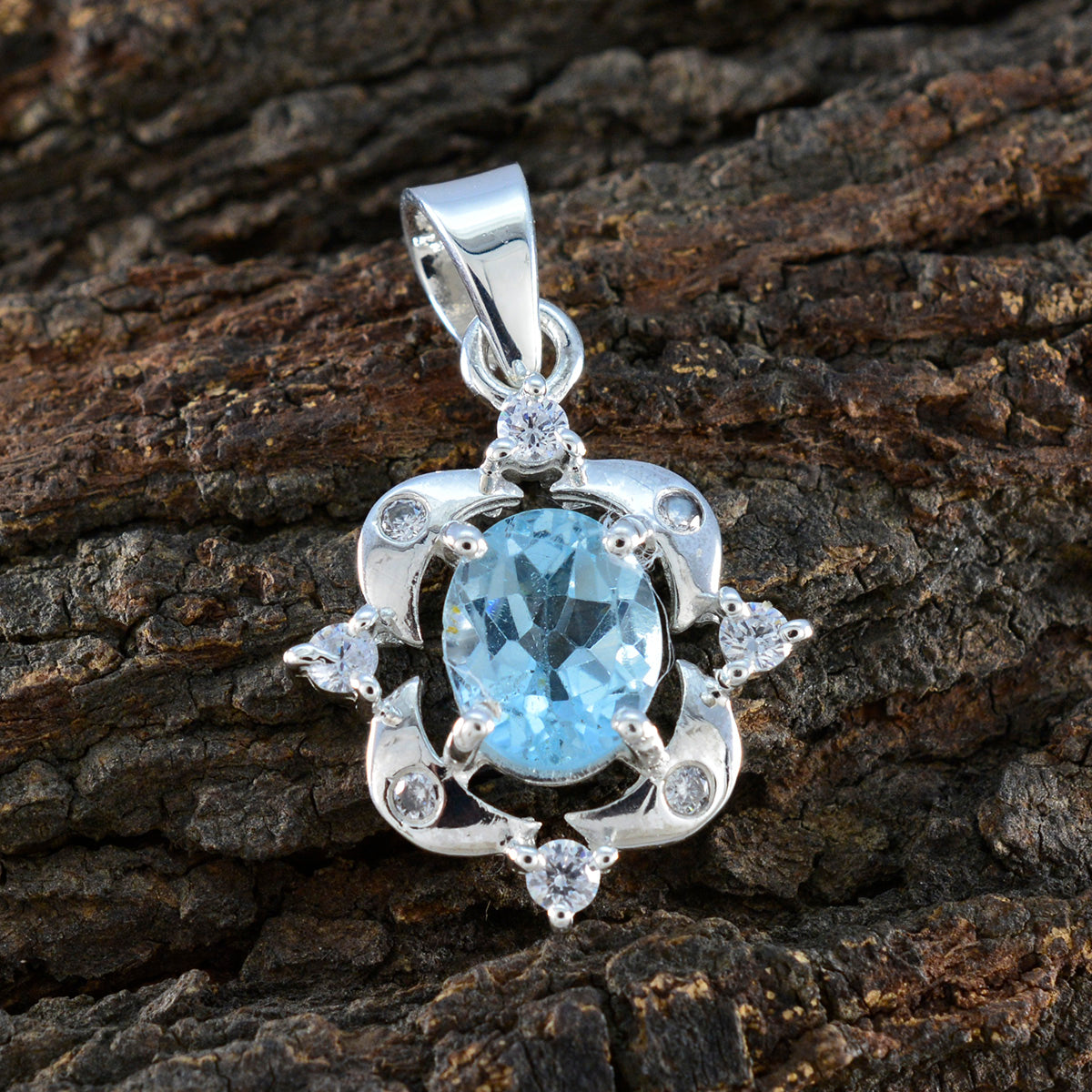 Riyo beaut piedra preciosa ovalada facetada azul topacio azul colgante de plata de ley regalo para hecho a mano