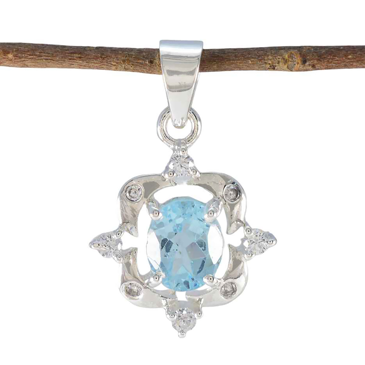 Riyo Beaut Edelsteen ovaal gefacetteerd blauw blauw topaas sterling zilveren hanger cadeau voor handgemaakt