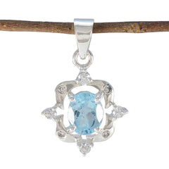 Riyo Beaut Gemstone Oval Faceted Blue Blue Topaz Sterling Silver Pendant Gift For Handmade