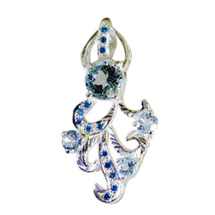 Riyo Good Gems Ronde gefacetteerde blauwblauwe topaas zilveren hanger cadeau voor vrouw