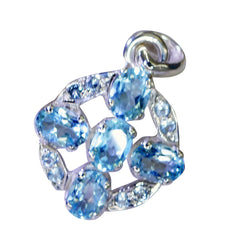 Riyo Prepossessing Gems Oval Faceted Blue Blue Topaz Silver Pendant Gift For Sister