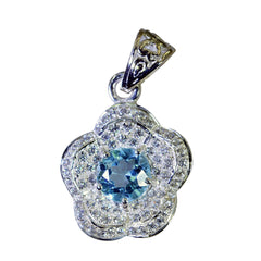 riyo smashing pierre précieuse ronde à facettes bleu topaze bleue pendentif en argent sterling cadeau pour les femmes