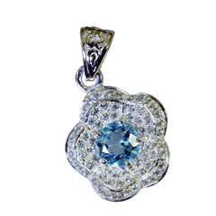 Riyo smashing piedra preciosa redonda facetada azul topacio azul colgante de plata esterlina regalo para mujeres