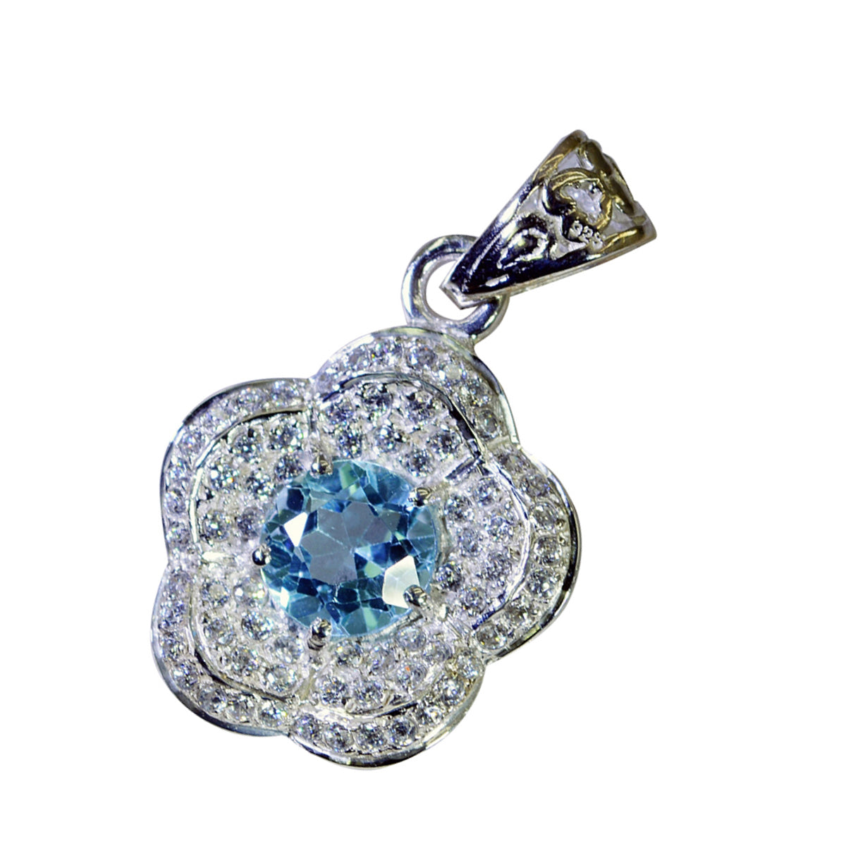 riyo, ciondolo in argento sterling con pietra preziosa rotonda sfaccettata con topazio azzurro, regalo per donne