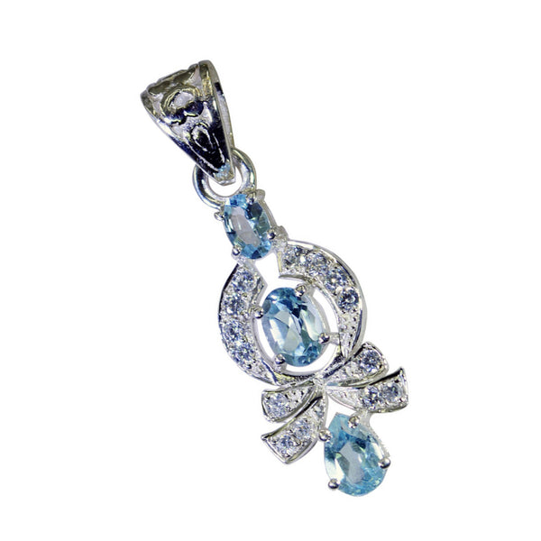 Riyo Nice Gems Multi Faceted Blue Blue Topaz Silver Pendant Gift For Wife