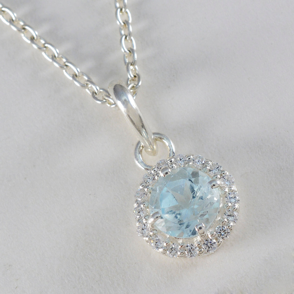 Riyo Foxy Gemstone Round Faceted Blue Blue Topaz Sterling Silver Pendant Gift For Women