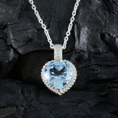 Riyo bonitas gemas corazón facetado azul topacio azul colgante de plata maciza regalo para el domingo de Pascua