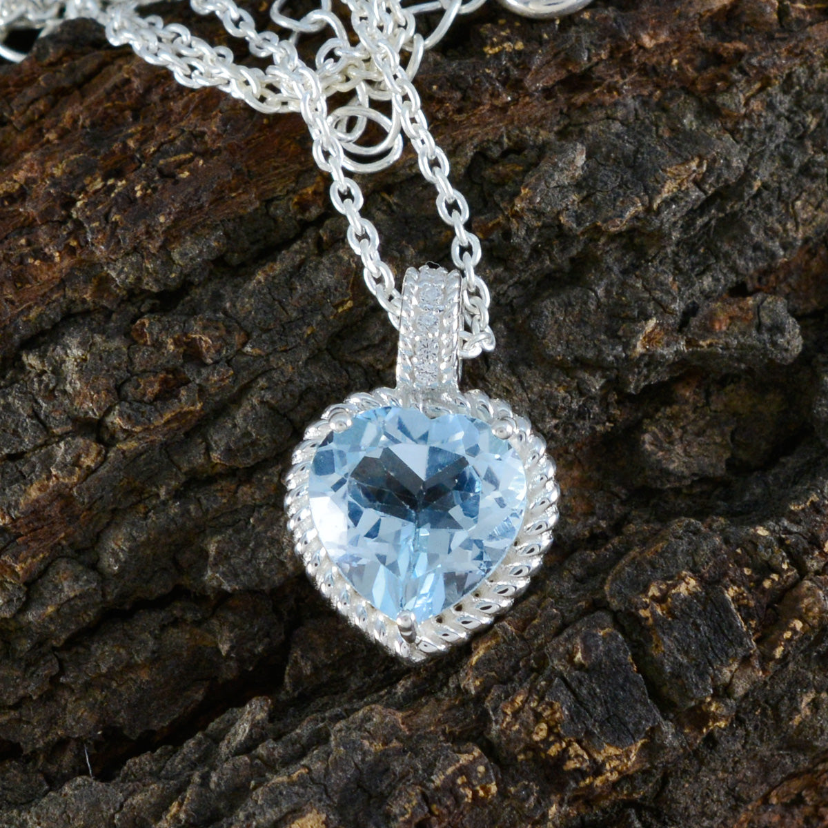 Riyo Nice Gems Heart Faceted Blue Blue Topaz Solid Silver Pendant Gift For Easter Sunday
