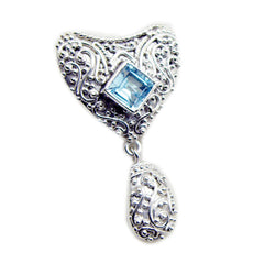 Riyo Ravishing Gemstone Square Faceted Blue Blue Topaz Sterling Silver Pendant Gift For Handmade