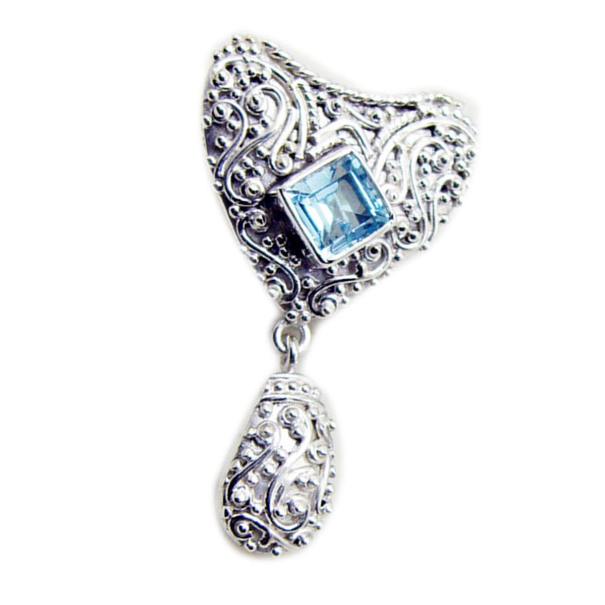 Riyo Ravishing Gemstone Square Faceted Blue Blue Topaz Sterling Silver Pendant Gift For Handmade