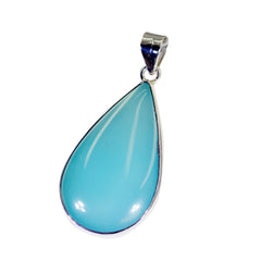 Riyo Decorative Gems Birnen-Cabochon-Anhänger aus blauem Chalcedon, Silber, Geschenk für Frau