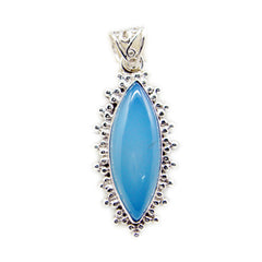 Riyo Drop Gems Marquise Cabochon Blue Chalcedony Silver Pendant Gift For Sister