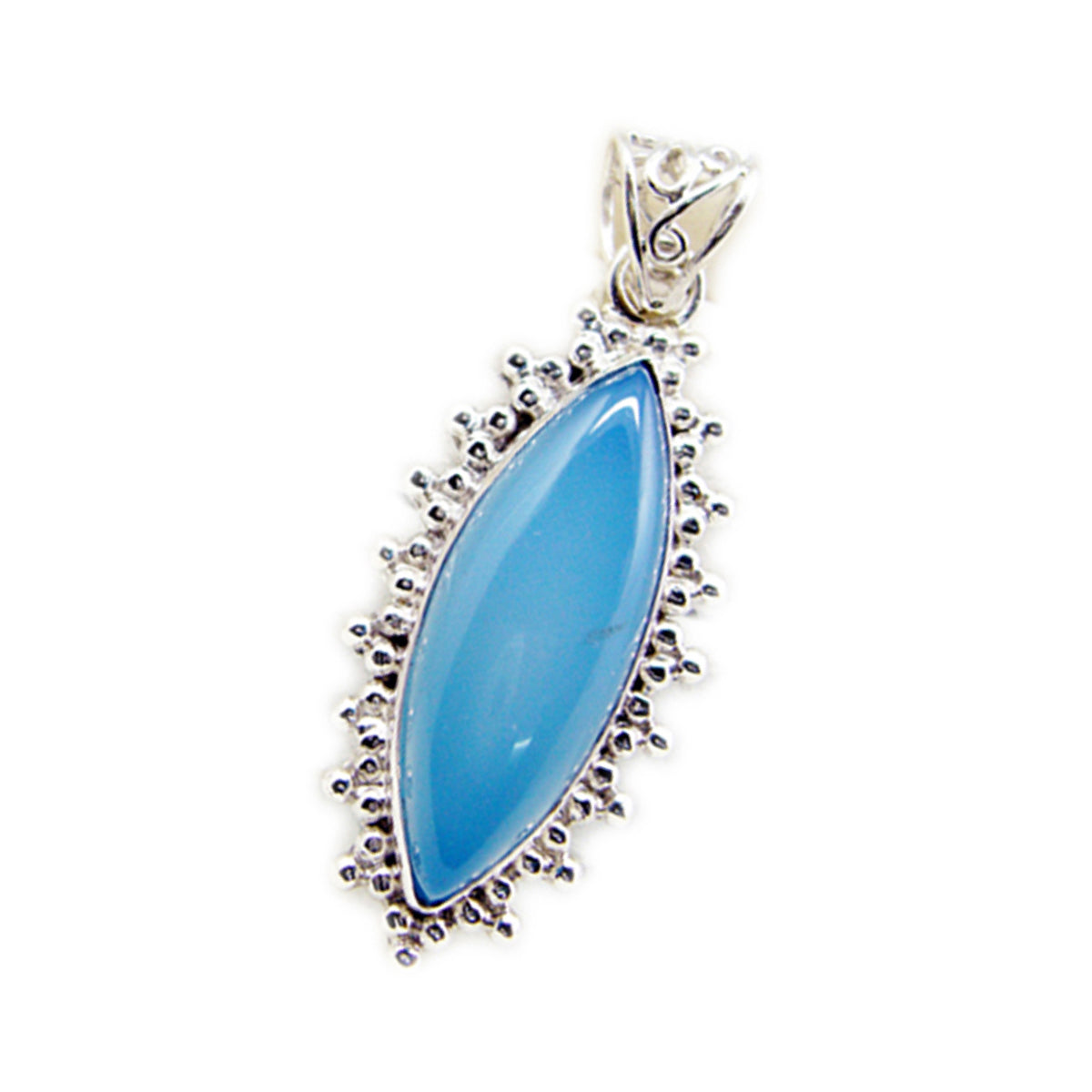 Riyo Drop Gems Marquise Cabochon Blue Chalcedony Silver Pendant Gift For Sister