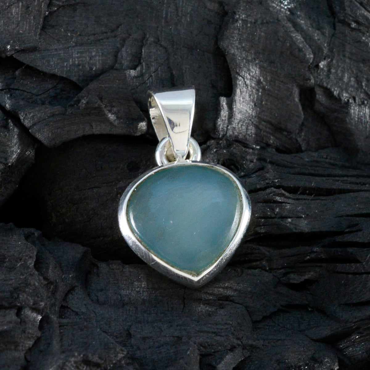 Riyo prachtige edelstenen hart cabochon blauwe chalcedoon zilveren hanger cadeau voor zus