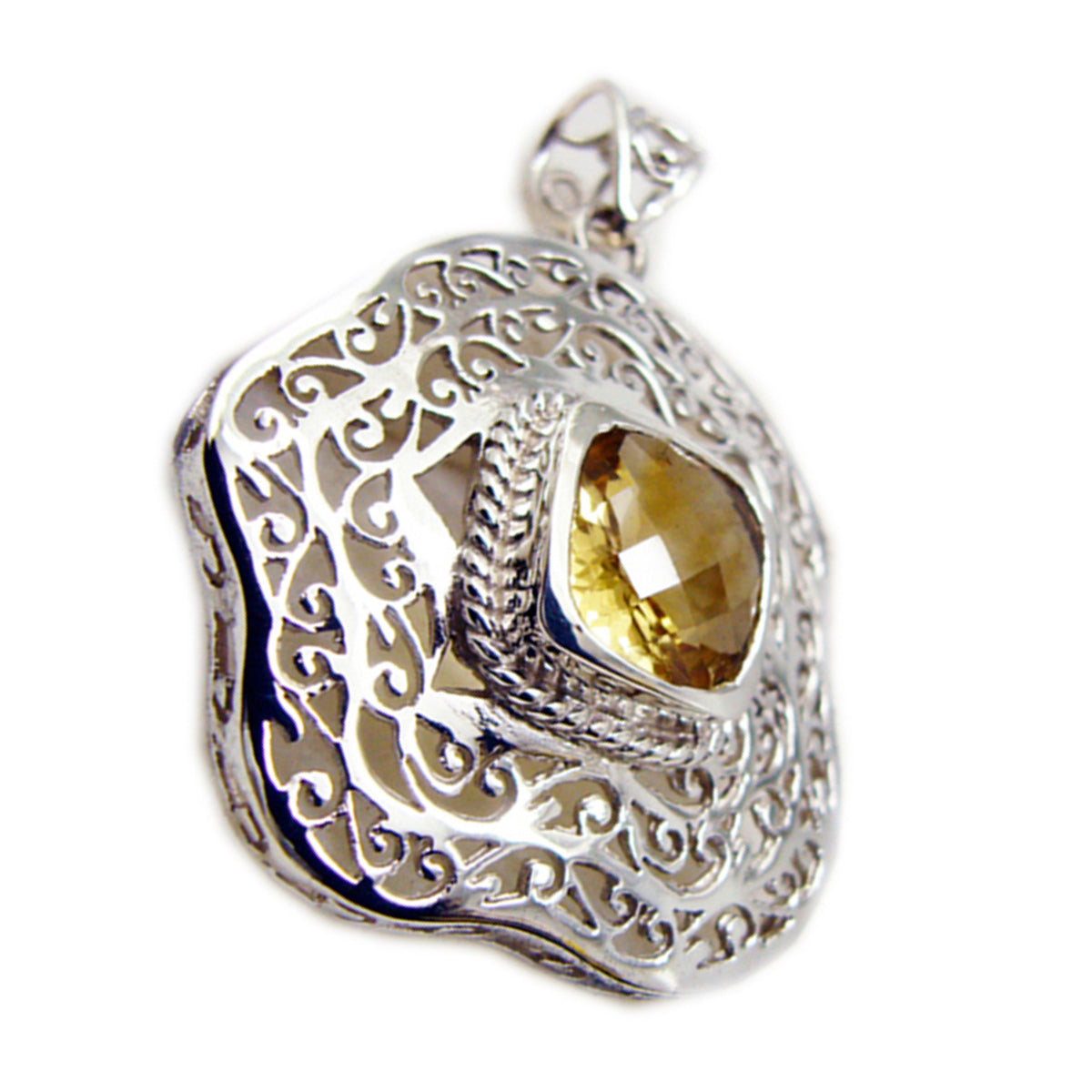 Riyo aantrekkelijk edelsteenkussen geruit geel citrien 996 sterling zilveren hanger cadeau voor vriendin