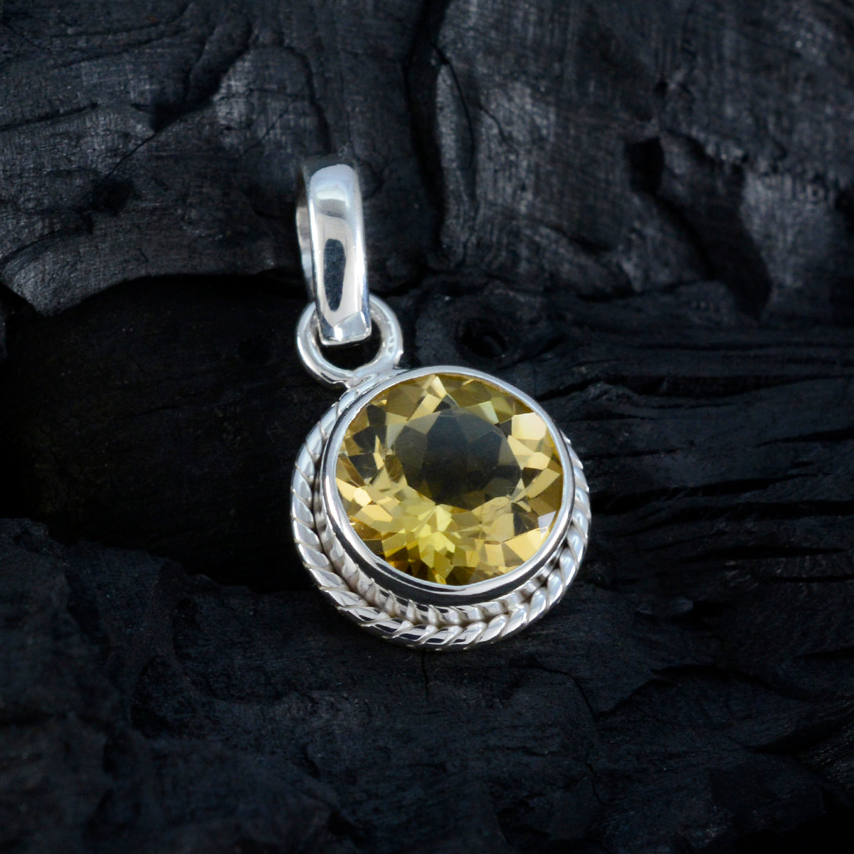 Riyo Prepossessing Gemstone Round Faceted Yellow Citrine Sterling Silver Pendant Gift For Christmas