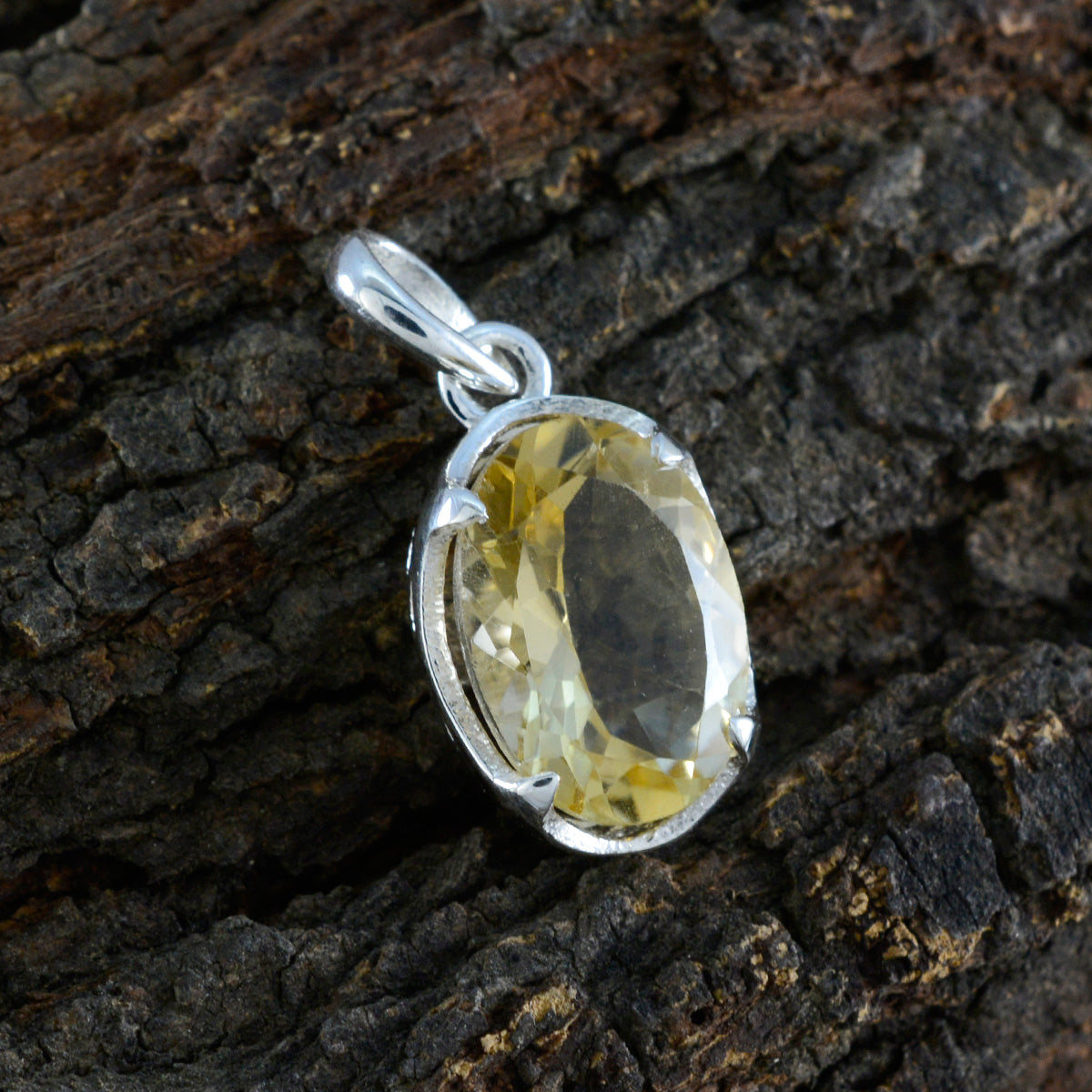 riyo irresistibili gemme ciondolo in argento citrino giallo sfaccettato ovale, regalo per moglie