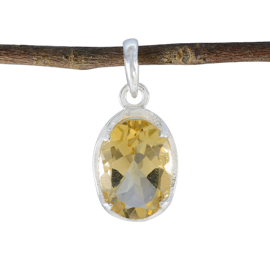 Riyo Irresistible Gems Oval Faceted Yellow Citrine Silver Pendant Gift For Wife