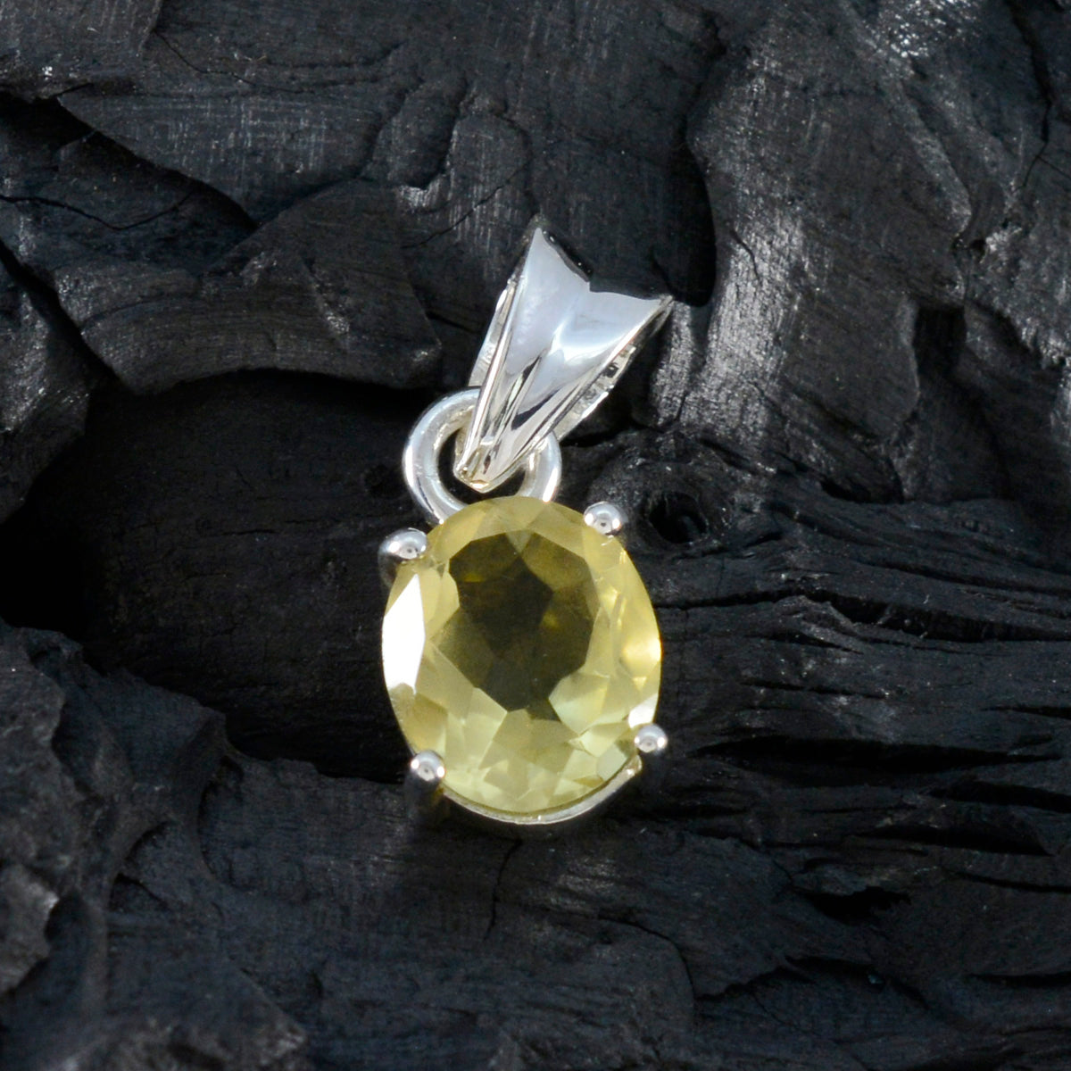 Riyo Knockout Gemstone Oval Faceted Yellow Citrine 933 Sterling Silver Pendant Gift For Birthday