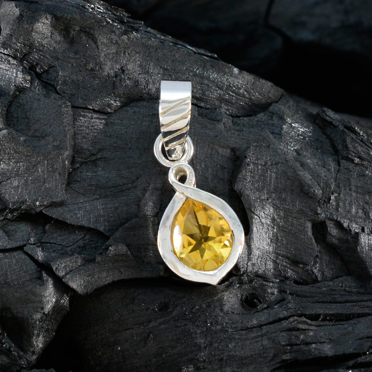 Riyo Drop Gems Pear Faceted Yellow Citrine Silver Pendant Gift For Boxing Day
