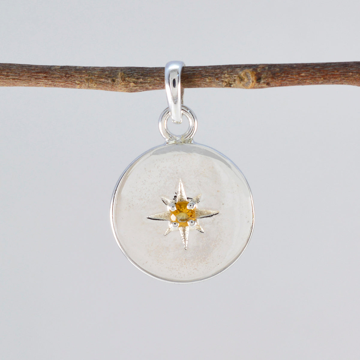 Riyo Smashing Gemstone Round Faceted Yellow Citrine Sterling Silver Pendant Gift For Women