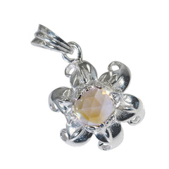 Riyo Winsome Gems Round Faceted Yellow Citrine Silver Pendant Gift For Engagement