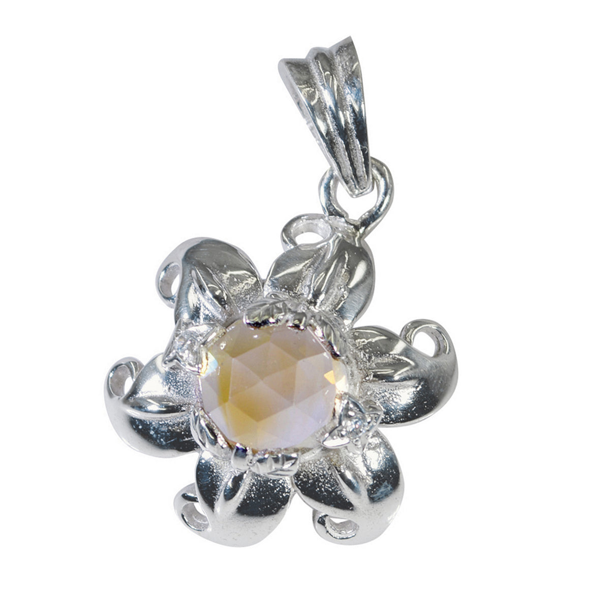 riyo, gemme accattivanti, pendente rotondo in argento citrino giallo sfaccettato, regalo per fidanzamento
