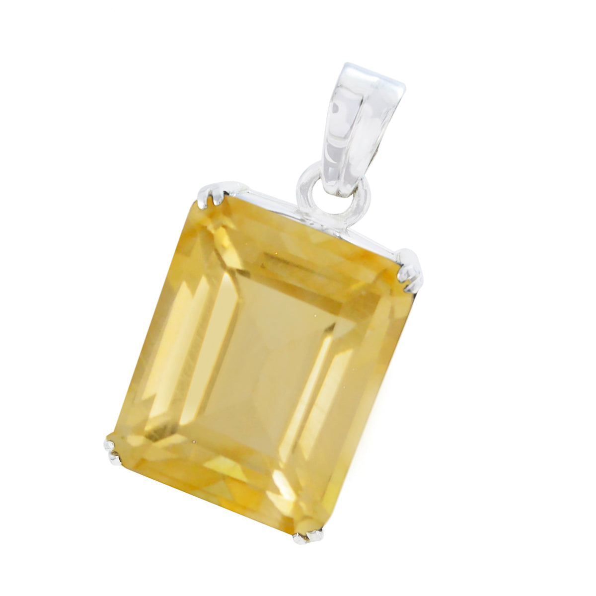 Riyo Attractive Gems Octagon Faceted Yellow Citrine Solid Silver Pendant Gift For Anniversary