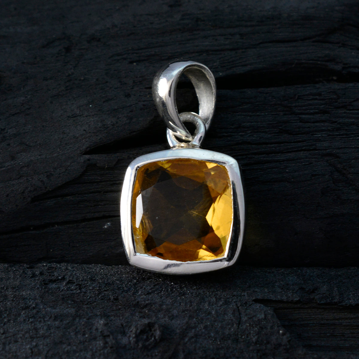 Riyo Exquisite Gemstone Cushion Faceted Yellow Citrine Sterling Silver Pendant Gift For Women