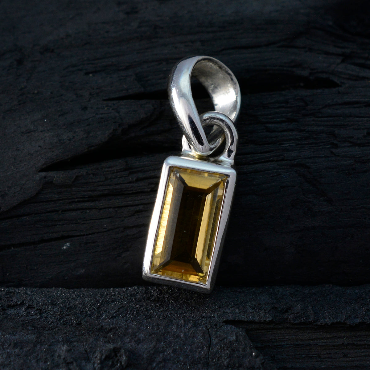 Riyo Fit Gemstone Baguette Faceted Yellow Citrine Sterling Silver Pendant Gift For Christmas