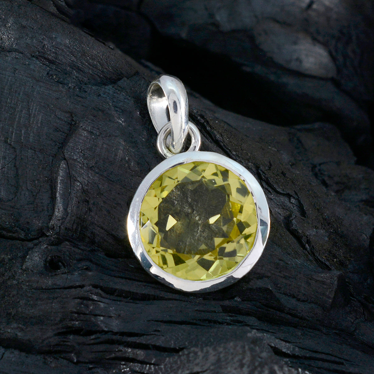 Riyo Magnificent Gemstone Round Faceted Yellow Citrine 979 Sterling Silver Pendant Gift For Teachers Day