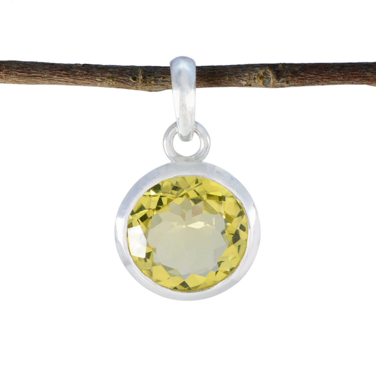 Riyo magnífica piedra preciosa redonda facetada citrino amarillo 979 colgante de plata de ley regalo para el día del maestro
