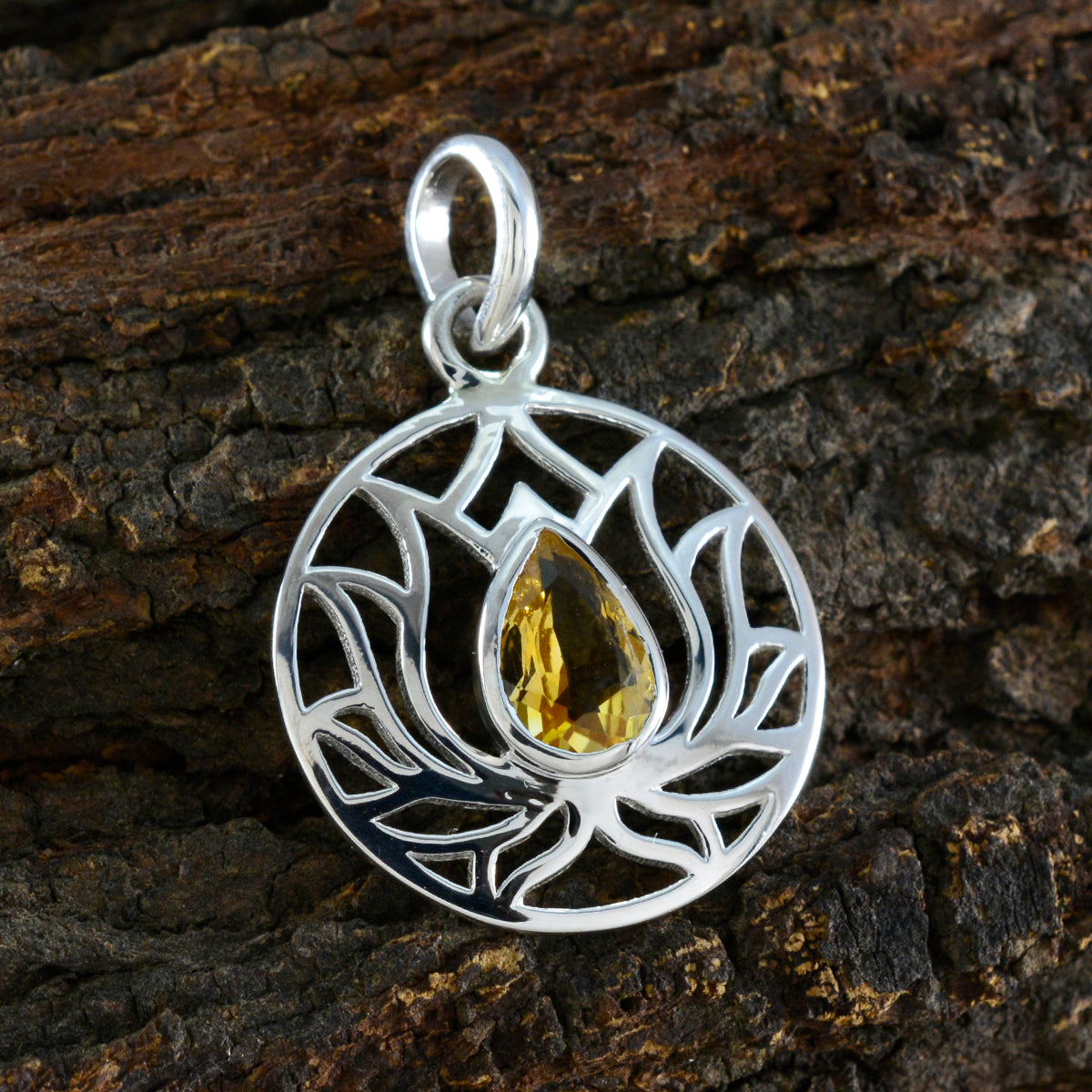Riyo Stunning Gemstone Pear Faceted Yellow Citrine Sterling Silver Pendant Gift For Friend