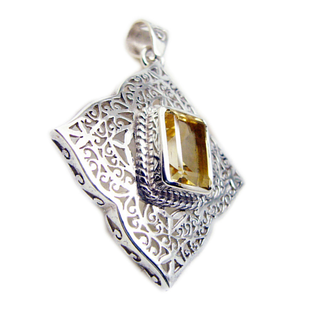 Riyo Delightful Gemstone Octagon Faceted Yellow Citrine Sterling Silver Pendant Gift For Women
