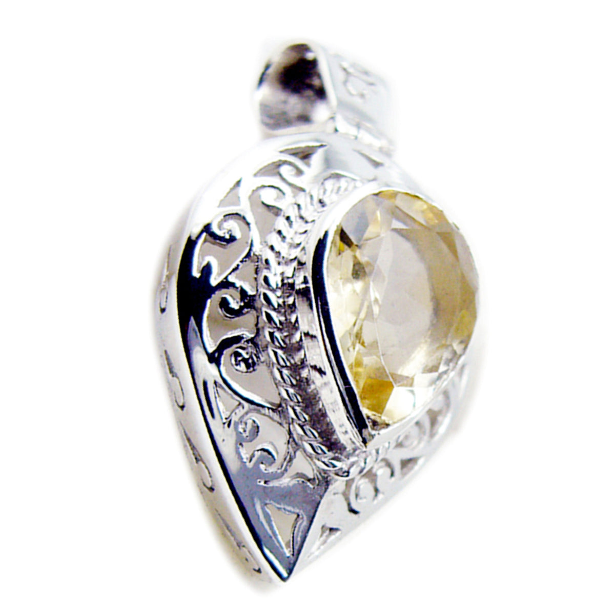 Riyo Stunning Gems Pear Faceted Yellow Citrine Silver Pendant Gift For Engagement