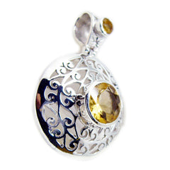 Riyo Engaging Gems Round Faceted Yellow Citrine Solid Silver Pendant Gift For Wedding