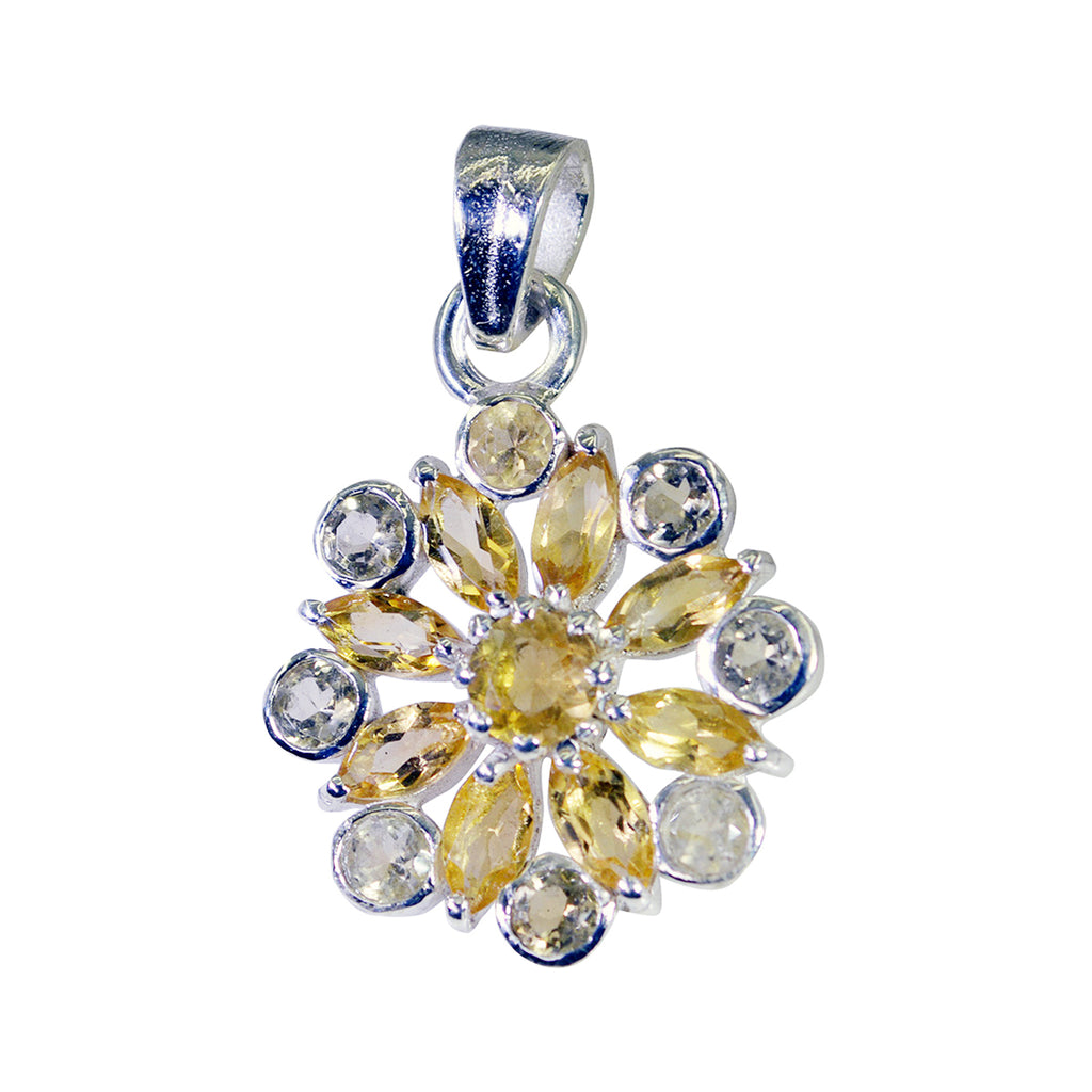 Riyo Charming Gemstone Multi Faceted Yellow Citrine Sterling Silver Pendant Gift For Christmas