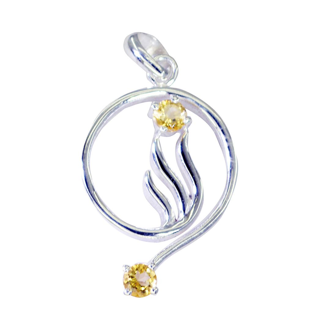 Riyo Good Gems Round Faceted Yellow Citrine Solid Silver Pendant Gift For Good Friday